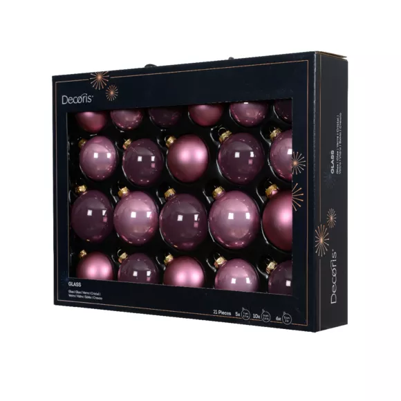 Set di 21 palline di Natale in vetro (D60 a 75 mm) Assortite Cristallo Rosa