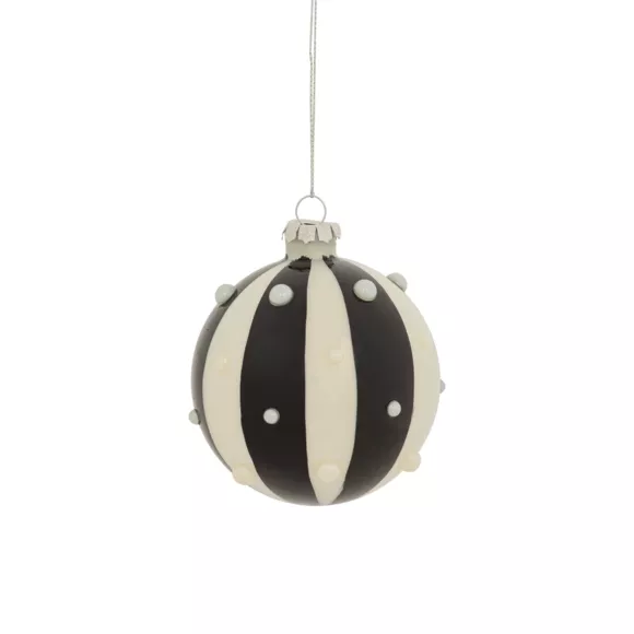 BOULE DE NOEL VERRE X3 NOIR BLANC RAYE