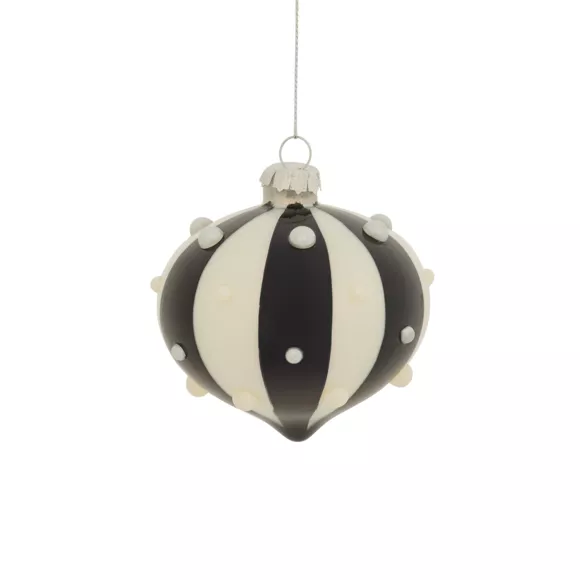 BOULE DE NOEL VERRE X3 NOIR BLANC RAYE