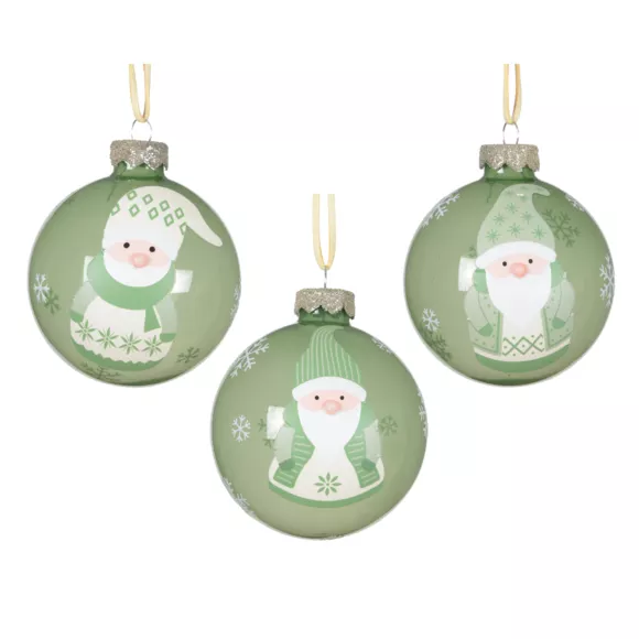 LOT DE 12 (EN VERRE)  Boule verre Lutins joyeux dia8cm vert romarin 