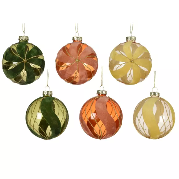 Lot de 12 boules de Noël en verre (D80 mm) Velours chic Multicolore