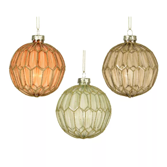 LOT DE 12  Boules verre Noël chic dia8cm Multicolore pailleté or