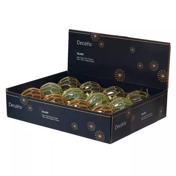 Lot de 12 boules de Noël en verre (D80 mm) Chic multicolore pailleté or