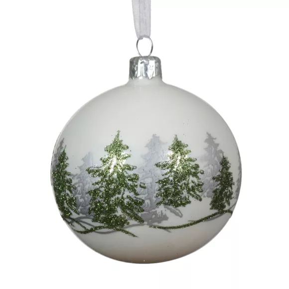 Lot de 6 boules de Noël en verre (D80 mm) Forêt sapin Blanc