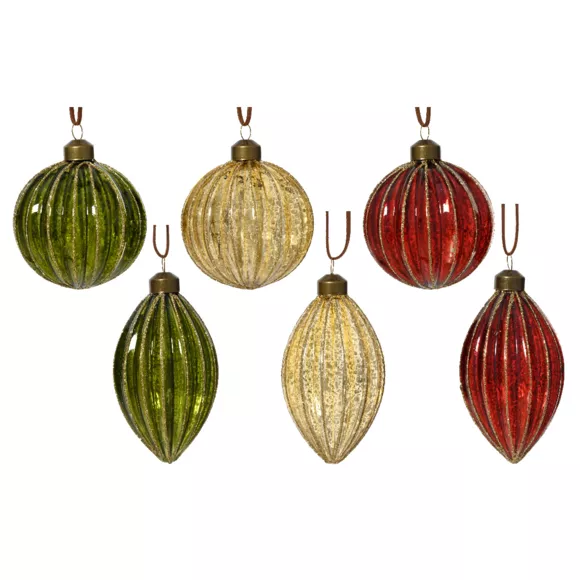 LOT DE 12  Boules verre Noël pailleté dia8cm or vert et bordeaux 