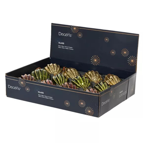 Lot de 12 Boules de Noël en verre (D80 mm) Paillettes d'Or, vert et bordeaux