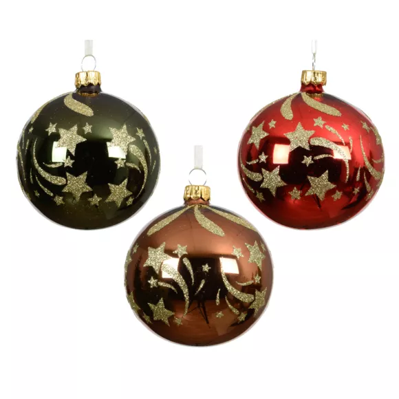 Lot de 6 boules de Noël en verre (D80 mm) Étoiles filantes Multicolore
