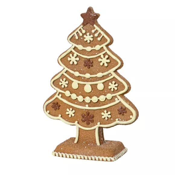 1 Sapin polyresine L11.50-W5.50-H17cm marron/blanc chaud 