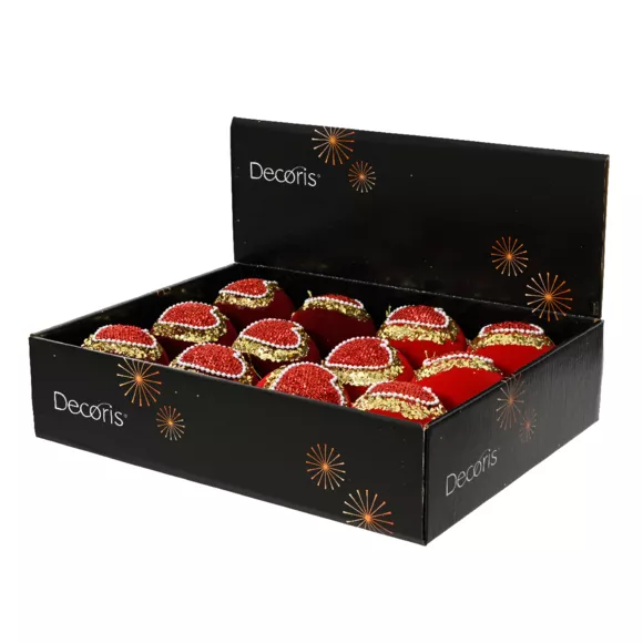 Lot de 12 boules de Noël (D80 mm) Cœur de Noël Rouge et or