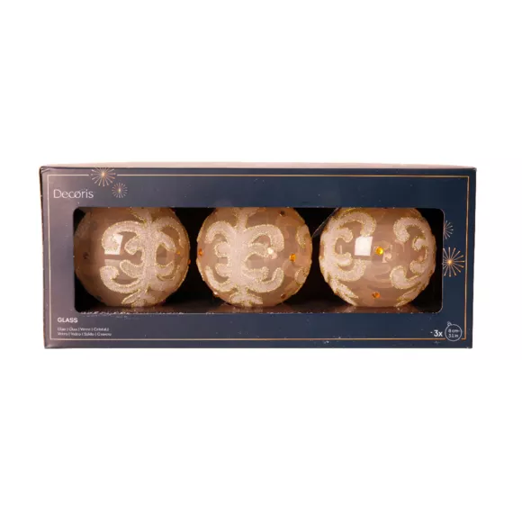 Lot de 3 boules de Noël en verre (D80 mm) Castel Perle