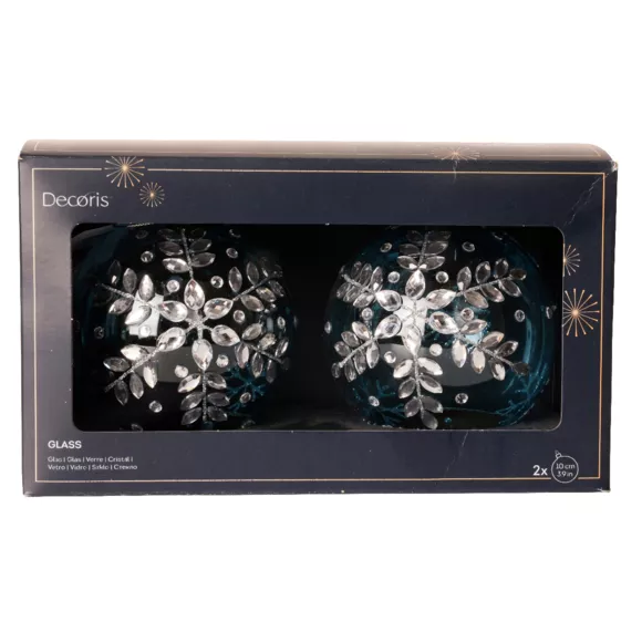 Lot de 2 boules de Noël en verre (D100 mm) Glace de diamant Bleu ciel
