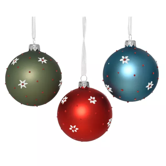 Lot de 6 boules de Noël en verre (D80 mm) Fleurs et pois Multicolore