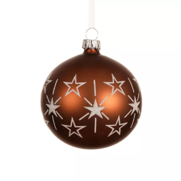 Lot de 6 boules de Noël en verre (D80 mm) Etoiles en fête Brun café