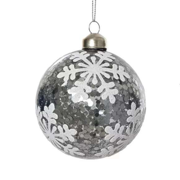 Lot de 3 boules de Noël en verre (D80 mm) Flocons et sequins Argent