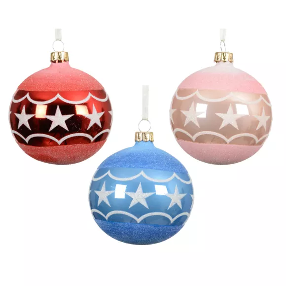 Lot de 6 boules de Noël en verre (D80 mm) Cirque d'étoile Multicolore
