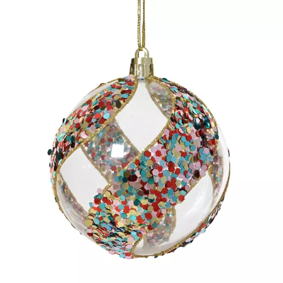 LOT DE 12  Boule plastique Festive dia8cm paillettes multicolore