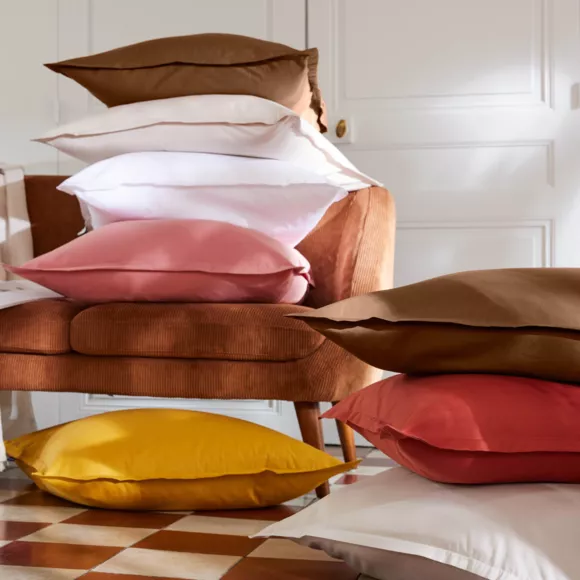 Taie de traversin percale de coton (L185 cm) Cali Cappuccino