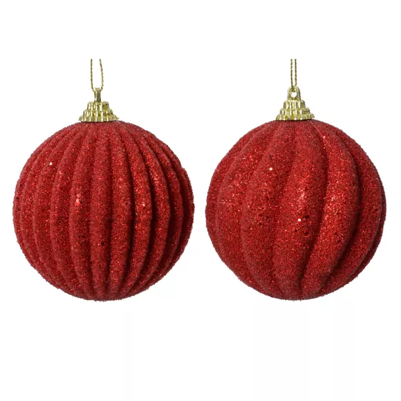 LOT DE 12  Boule Reflet d’or dia8cm rouge pailleté or