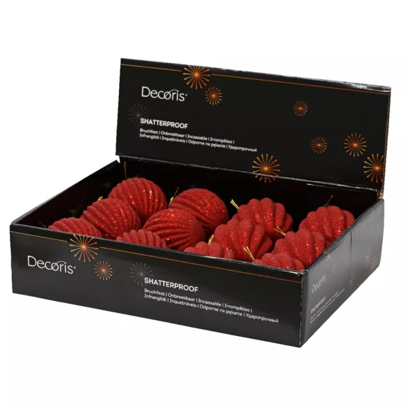 Lot de 12 boules de Noël (D80 mm) Reflet d’or Rouge