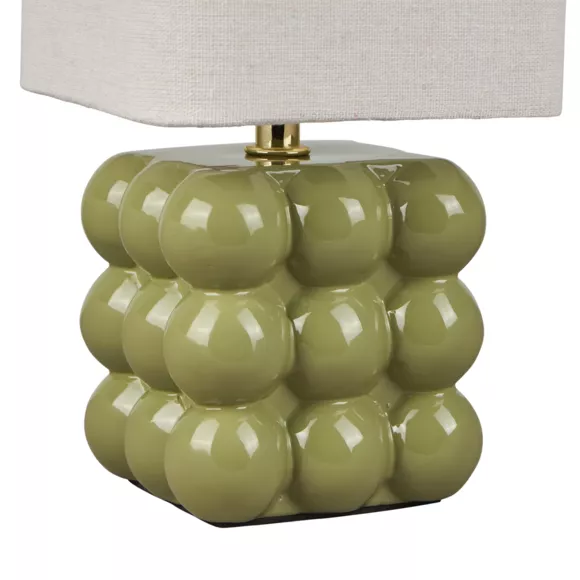 Lampe CarrŽe CŽramique 'Pompon' Verte Dim : l15.5xH27xP15.5cm
