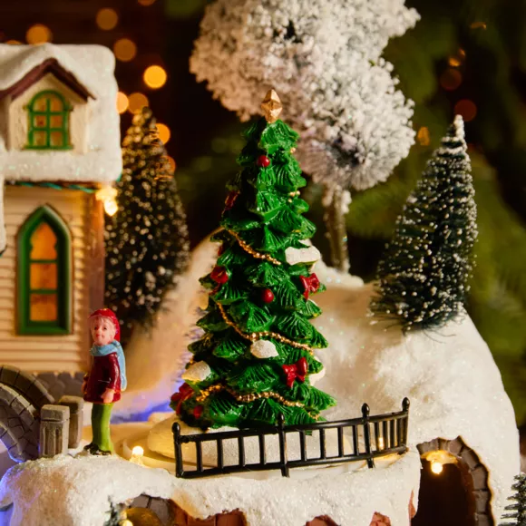 Village de Noël lumineux, animé et musical Eglise et chanteurs