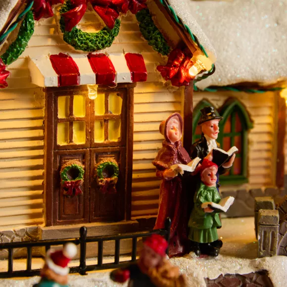 Village de Noël lumineux, animé et musical Eglise et chanteurs