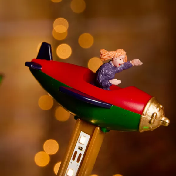 Village de Noël lumineux, animé et musical (H47 cm) Manège avions effet flash