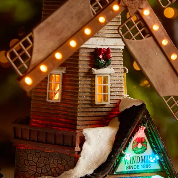 Village de Noël lumineux, animé et musical (H34 cm) Moulin et enfants