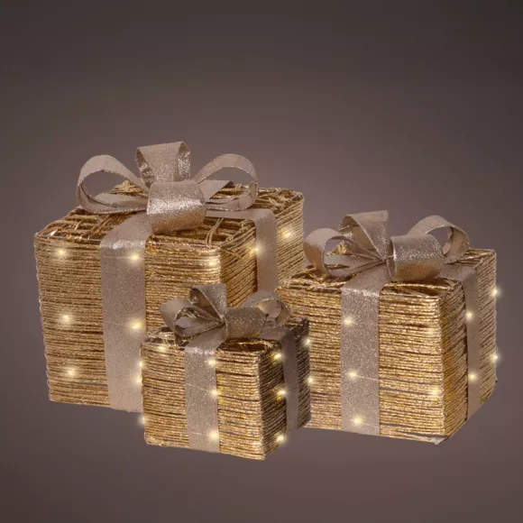 Lot de 3 cadeaux lumineux à piles 30 LED (H30 cm) Westfield Or et Blanc chaud