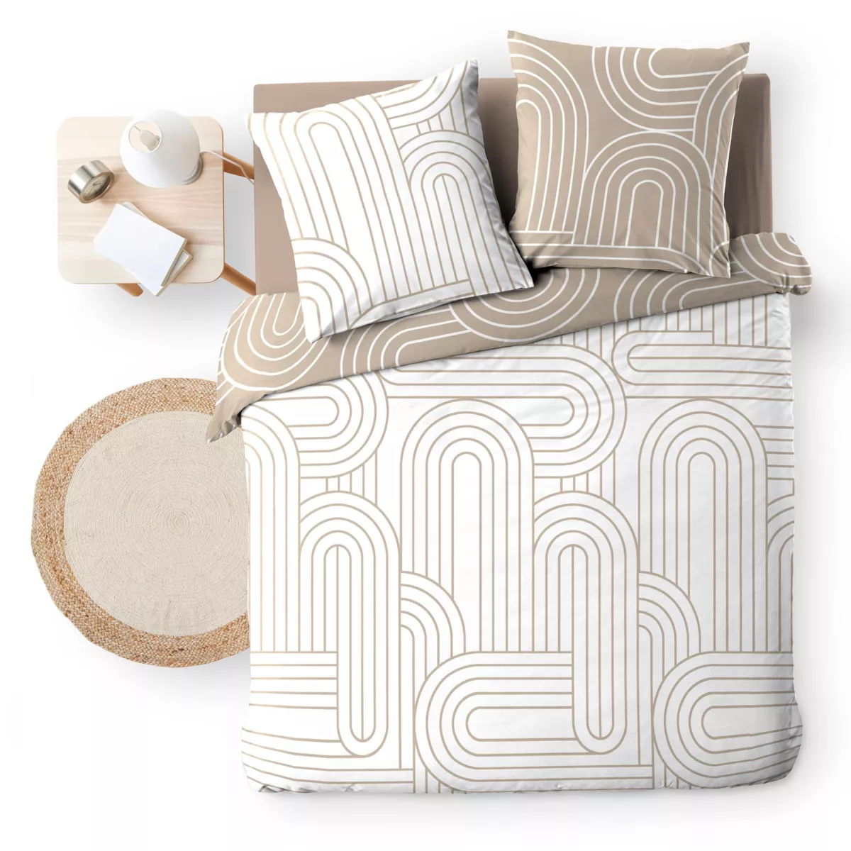 Katoenen dekbedovertrek en twee kussenslopen (240 x 220 cm) Modul Beige