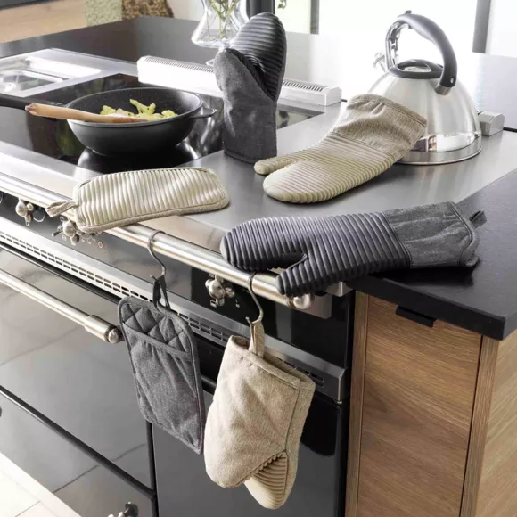 Gant de Cuisine Ambidextre (30x18 cm) Adam Anthracite, Chambray ImprimŽ et Silicone