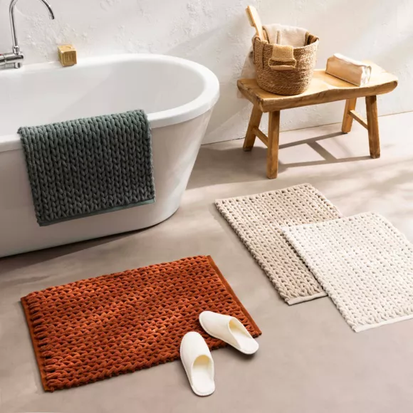 Tapis de Bain (50 x 80 cm) Ariel Naturel, Coton/Polyester Chenille