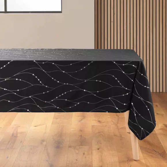 NAPPE RECTANGLE 140 x 240 CM MICROFIBRE IMPRIMEE METAL. FIRMAMENT NOIR/ARGENT