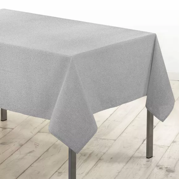 NAPPE RECTANGLE 140 x 240 CM POLYESTER UNI+FILS METALLISES STRASS ARGENT