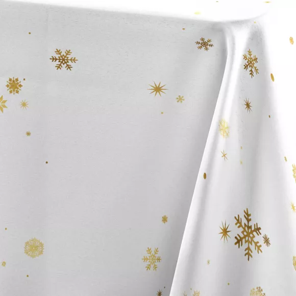 NAPPE RECTANGLE 150 x 240 CM POLYESTER IMPRIME METALLISE CONSTELLATION BLANC/OR