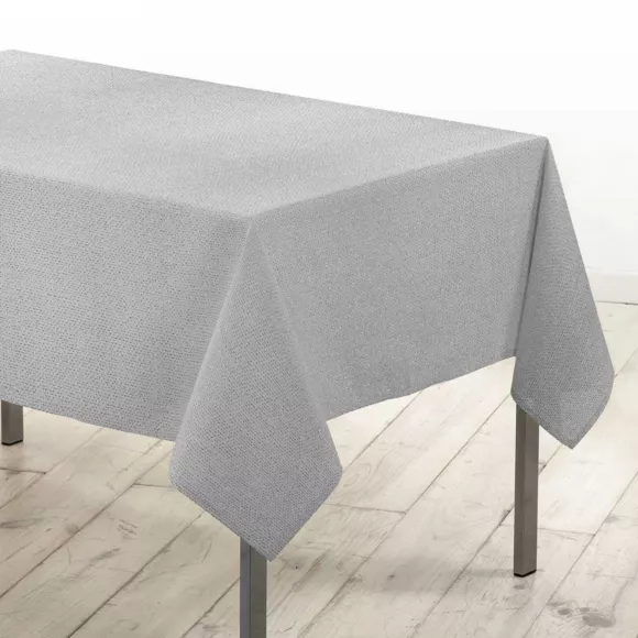 NAPPE RECTANGLE 140 x 300 CM POLYESTER UNI+FILS METALLISES STRASS ARGENT