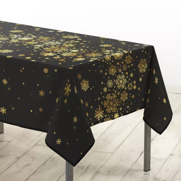 NAPPE RECTANGLE 150 x 300 CM POLYESTER IMPRIME METALLISE CONSTELLATION NOIR/OR
