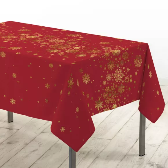 NAPPE RECTANGLE 150 x 300 CM POLYESTER IMPRIME METALLISE CONSTELLATION ROUGE/OR