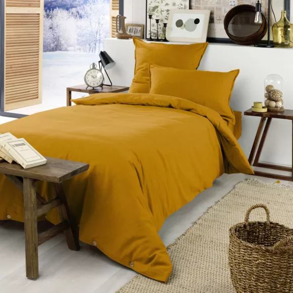 Drap housse flanelle de coton (90 x 190 cm) Nina Jaune ocre