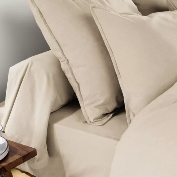 Taie de traversin flanelle de coton (L185 cm) Nina Beige