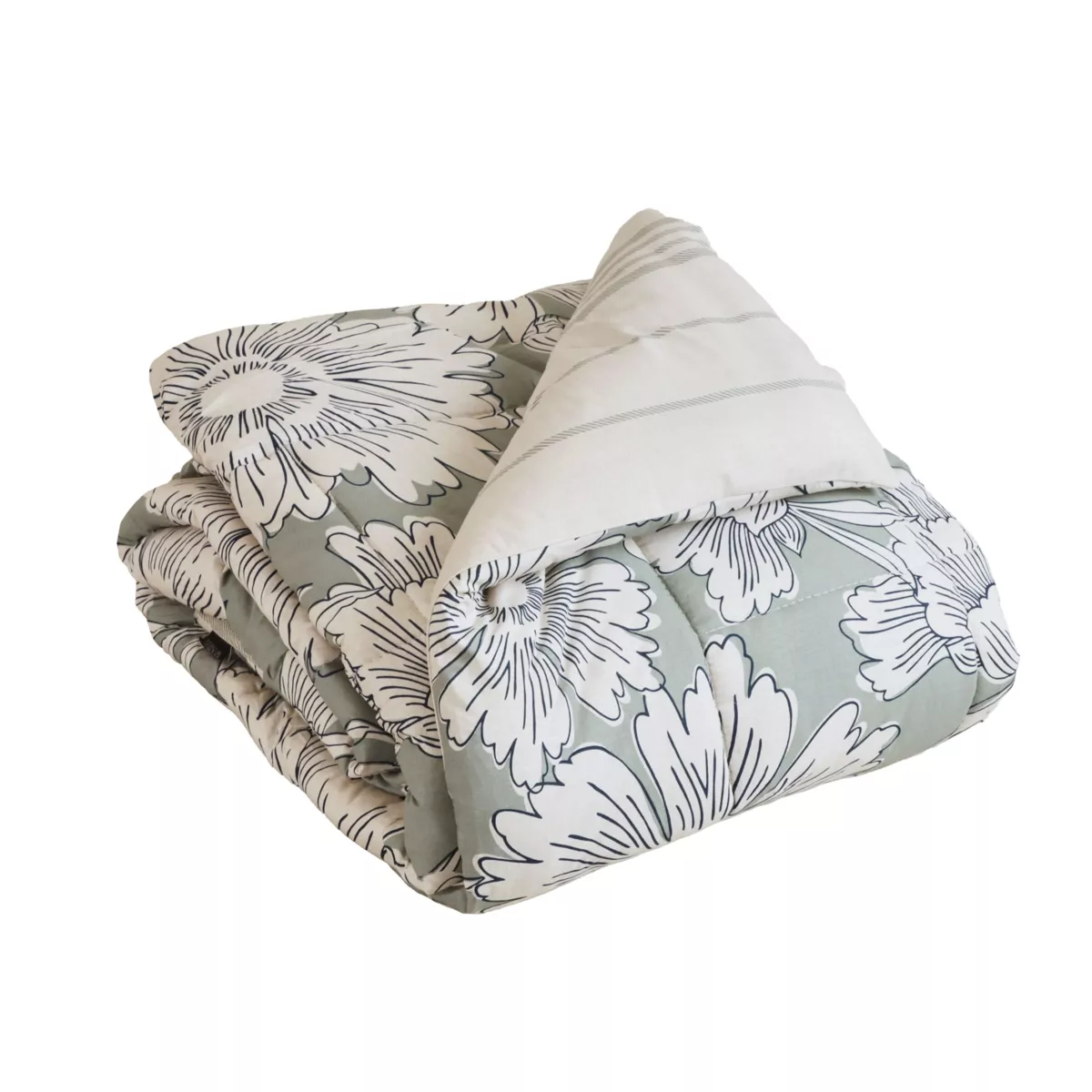 Edredón estampado y una funda de almohada de algodón (140 x 200 cm) Lara Verde