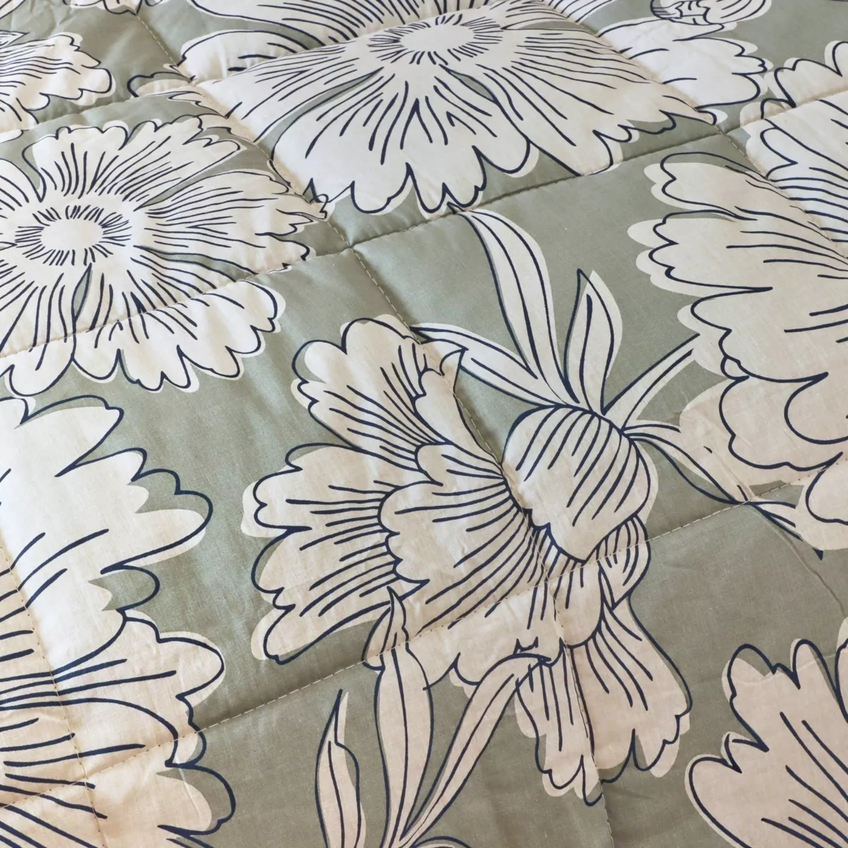 Edredón estampado y una funda de almohada de algodón (140 x 200 cm) Lara Verde