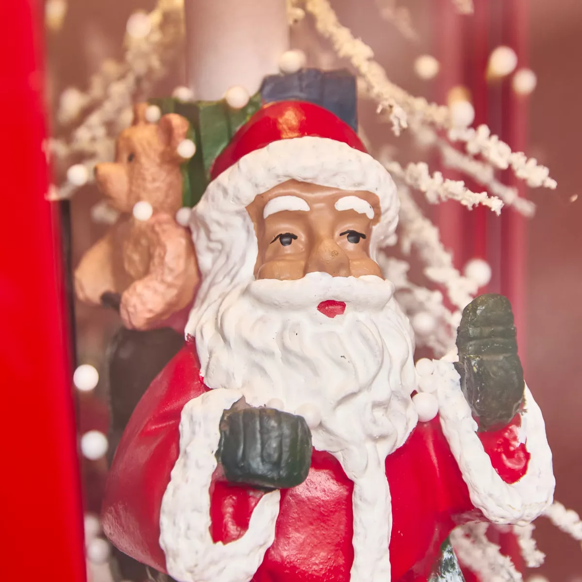 Lampadaire de Noël illuminé et animé 10 LED (H185 cm) Neige tombante Rouge