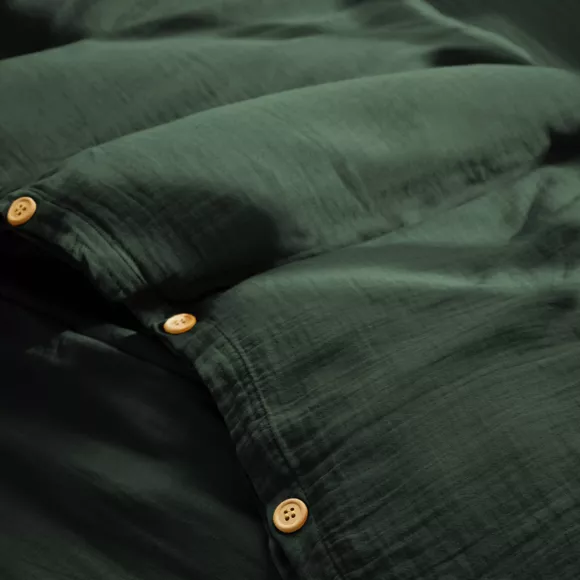 Baumwollgaze-Bettbezug (200 x 200 cm) Gaïa Tannengrün