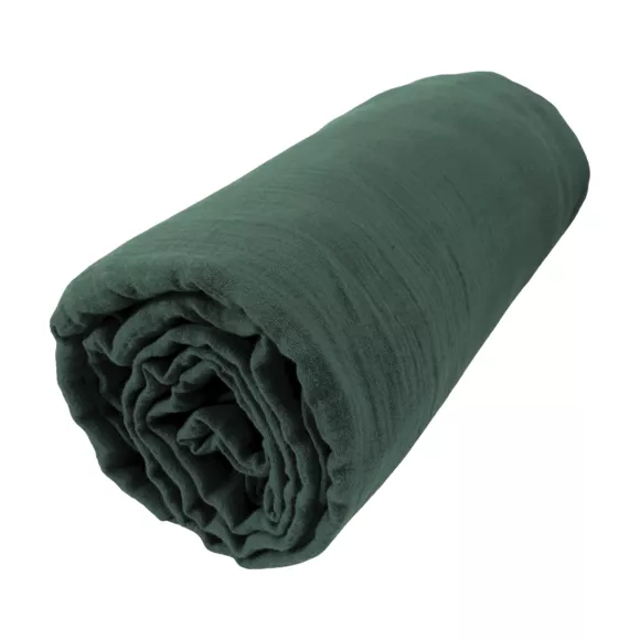 Drap housse gaze de coton (140 x 200 cm) Gaïa Vert Sapin
