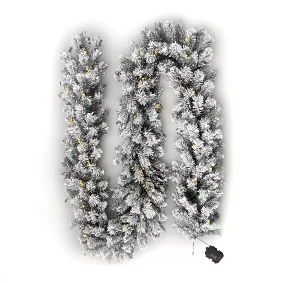 Guirlande de sapin lumineuse (300 cm - D25) Royal Vert enneigé et Blanc chaud