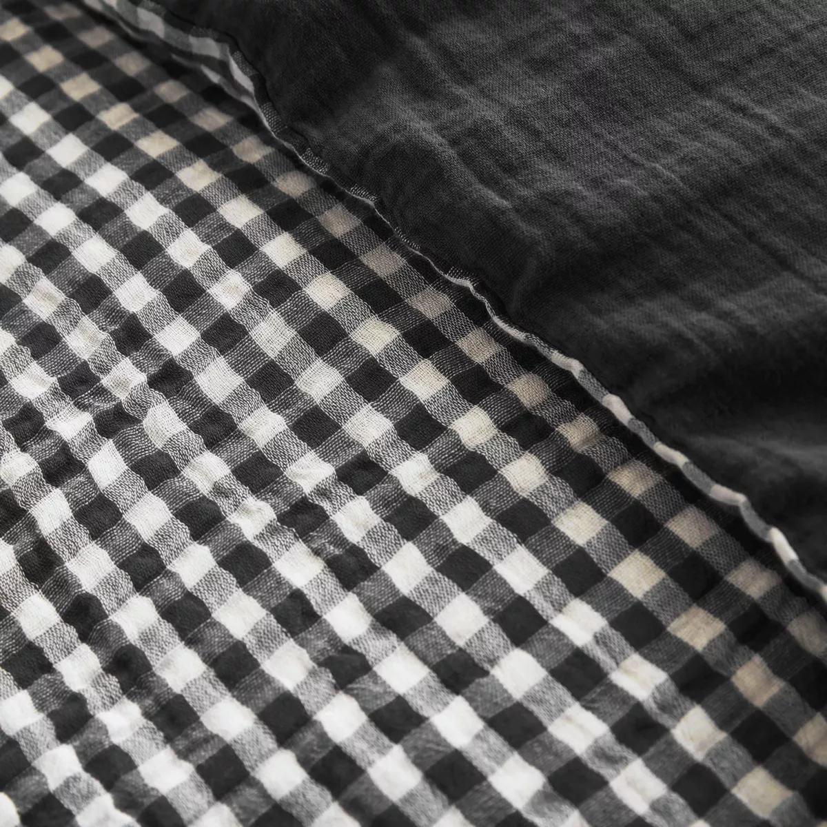 Housse de couette gaze de coton (280 x 240 cm) Gaïa vichy Noir