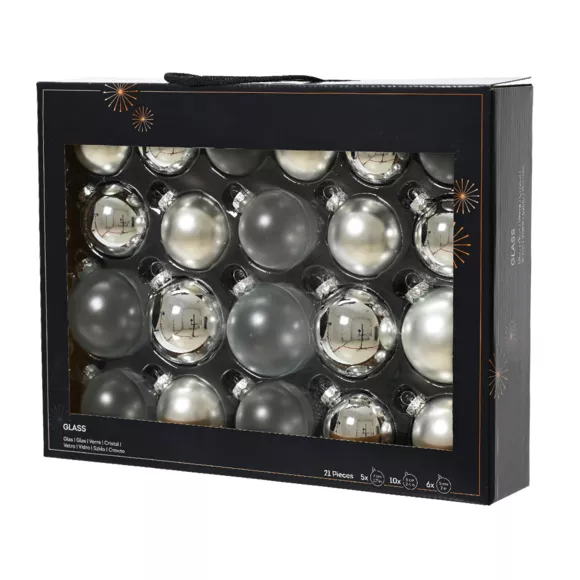 Set di 21 palline di Natale in vetro (D60 a 75 mm) Assortite Cristallo Argento