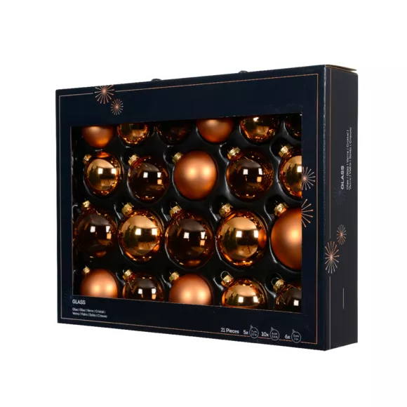 Set di 21 palline di Natale in vetro (D60 a 75 mm) Assortite Cristallo Cognac