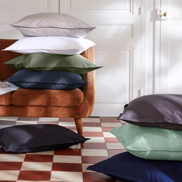 Funda de almohada cuadrada de percal de algodón (65 cm) Cali Azul marino